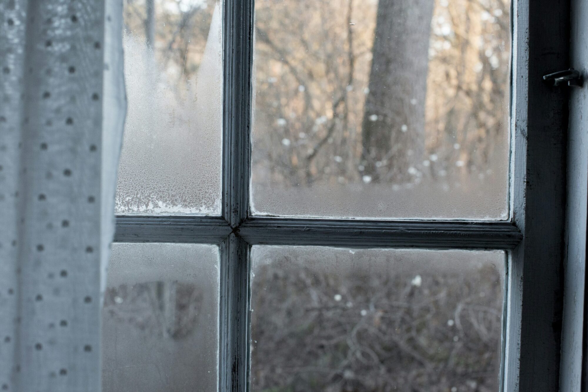 Moisture build-up on glazing caused by temperature differences and poor ventilation